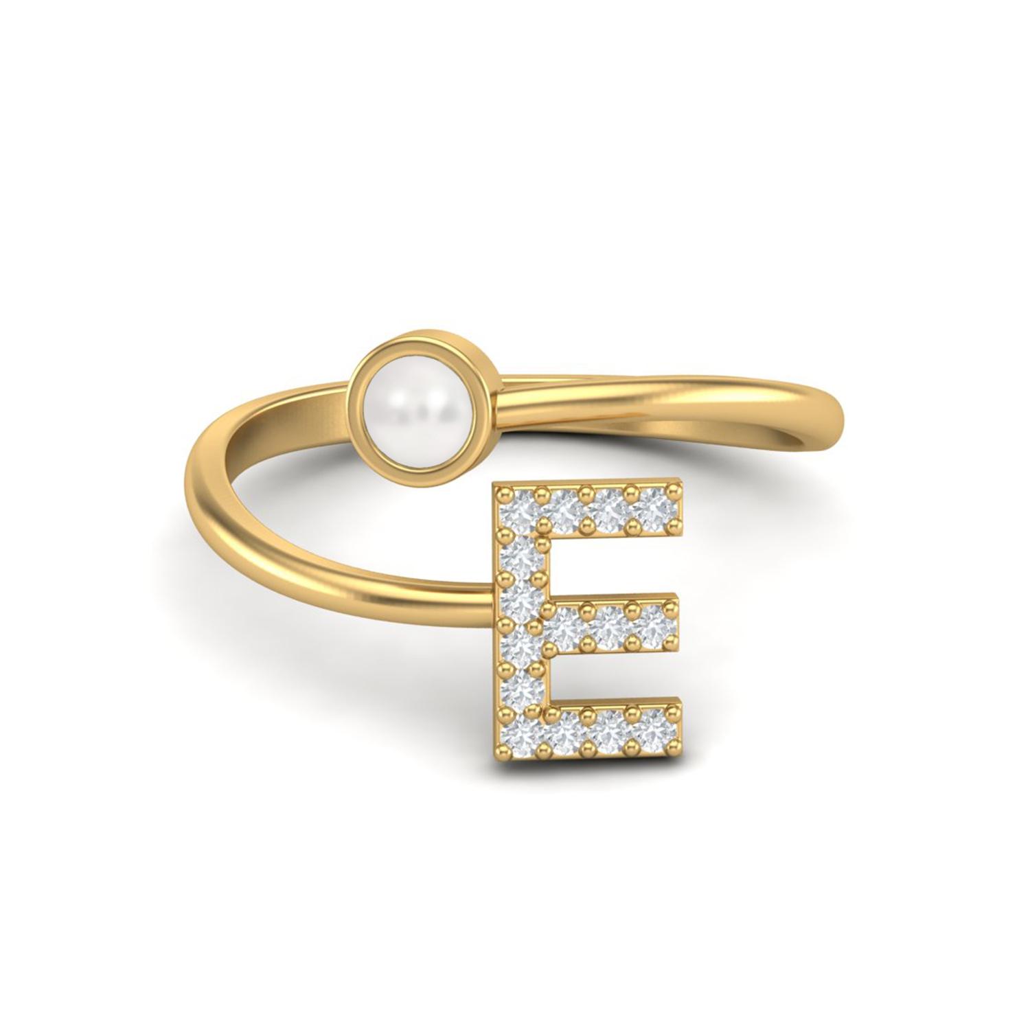 

Capital E Initial Letter Pearl Women Adjustable Front Open Ring 925 Sterling Silver Gold Vermeil 9 жёлтый