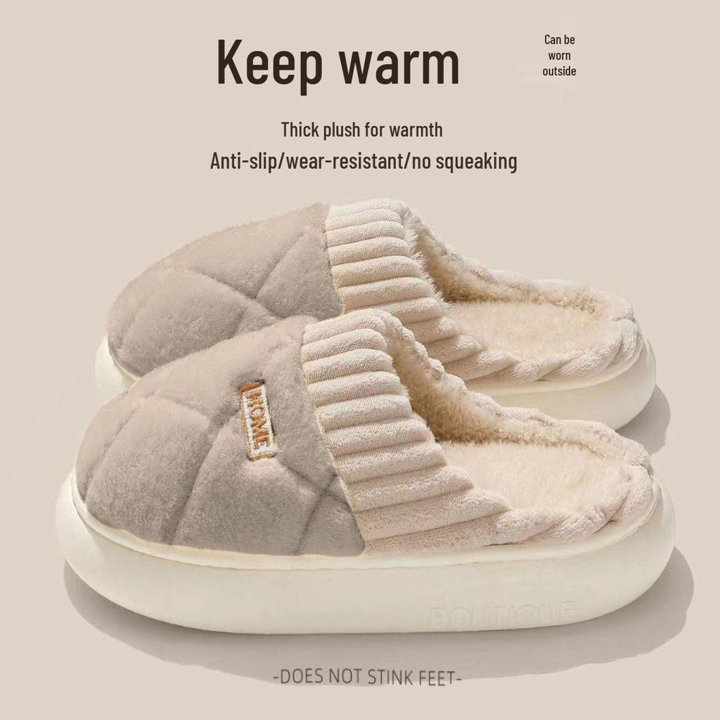 Women's and Men's Furry Plush Non-Slip Indoor Slippers - Thick-Soled, Warm for Autumn and Winter 2025