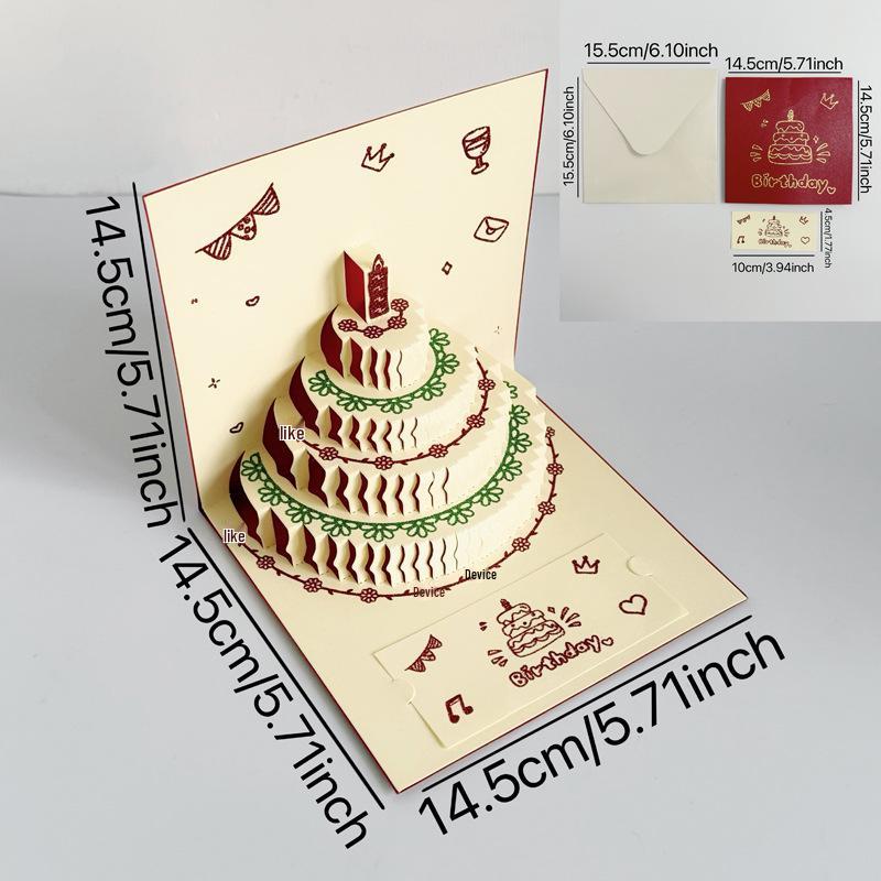 

3D Мультяшная Открытка-Поп-Ап на День Рождения с Дизайном Торта