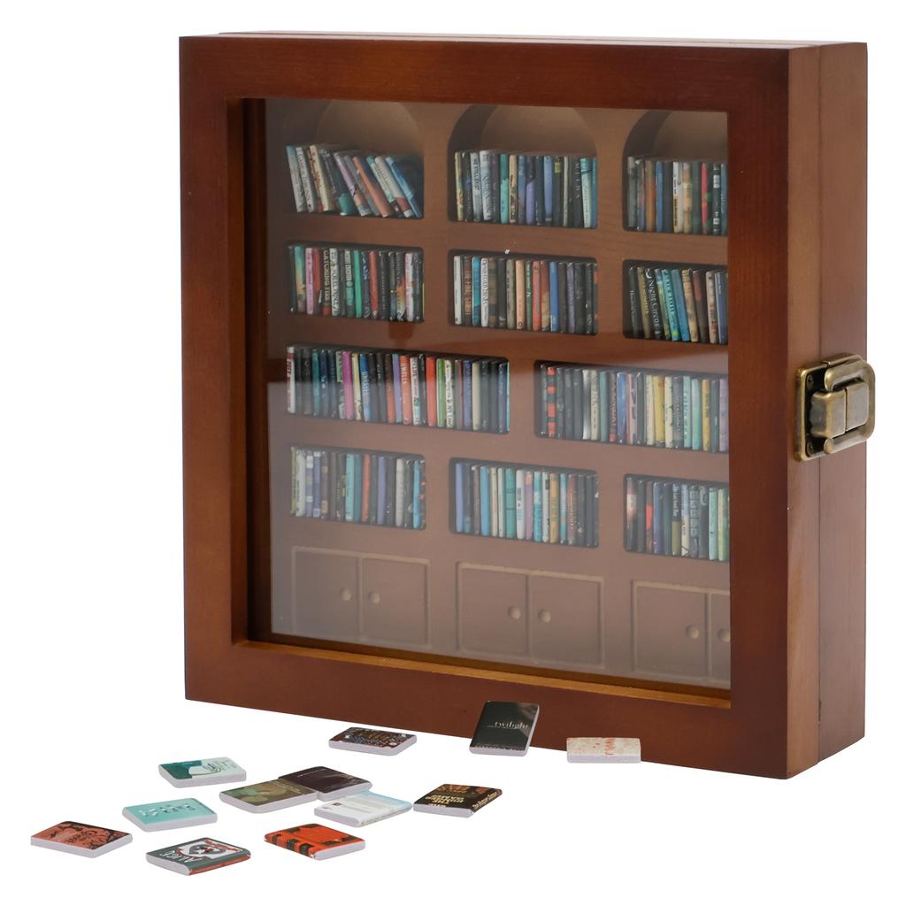 Hölzernes lustiges Mini-Bücherregal Mini-Bibliothek Schreibtischdekoration mit 200 Mini-Büchern geeignet für Schlafzimmer- und Bürodekoration