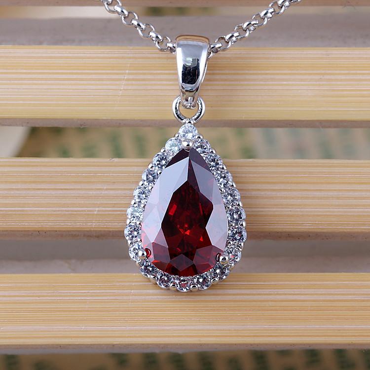 Elegant Water Drop Zircon Pendant Necklace for Women Micro Inlay Crystal Wedding Necklace красный