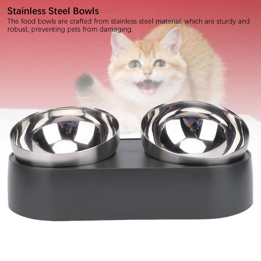 Cat Double Food Bowl Dog Double Food Bowl Raised Dog Cat Bowl Anti Slip Stainless Steel Pet Water and Food Bowl Set for Home