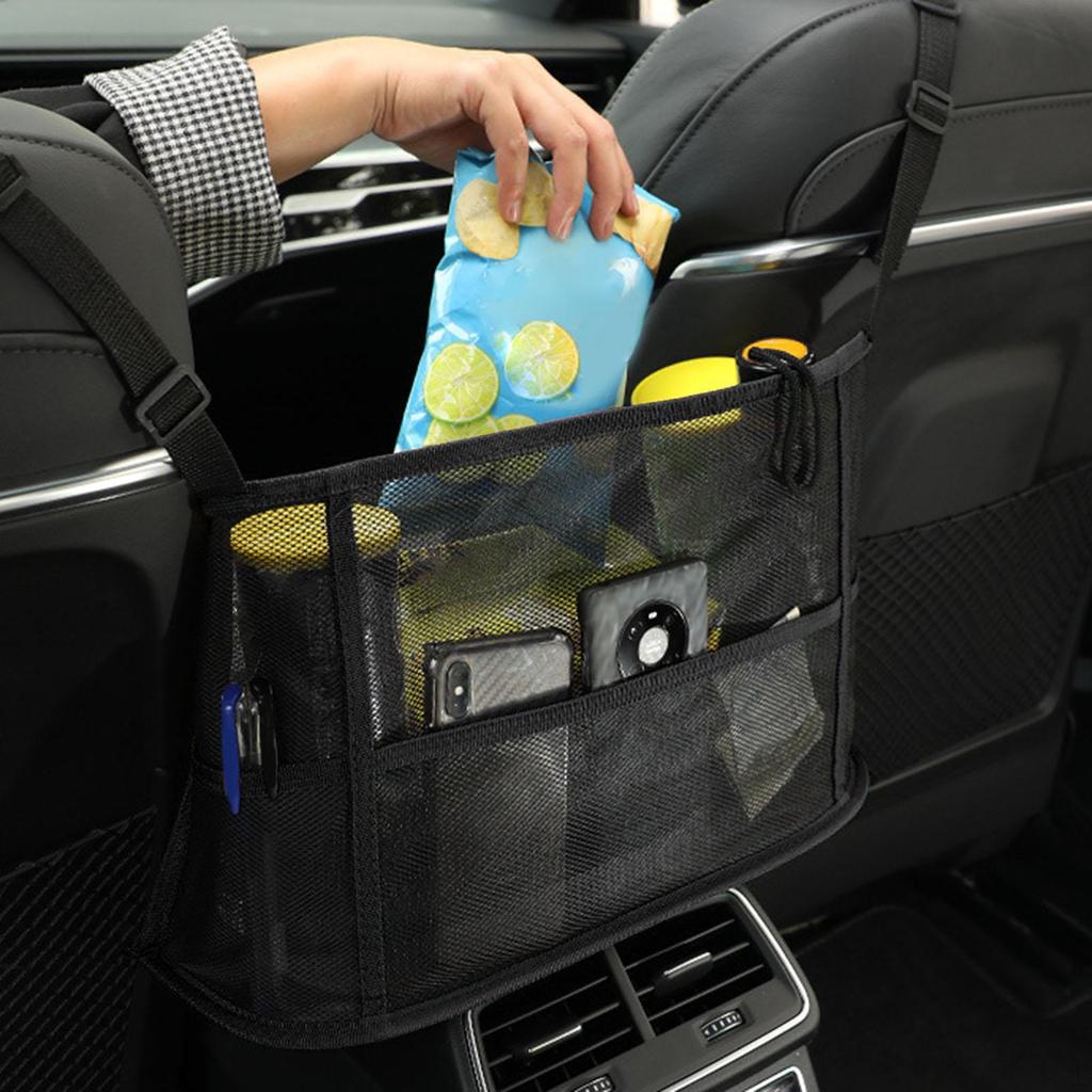 Car Mesh Organizer Between Front Seats Barrier of Backseat Kids Purse Holder Net Pocket
