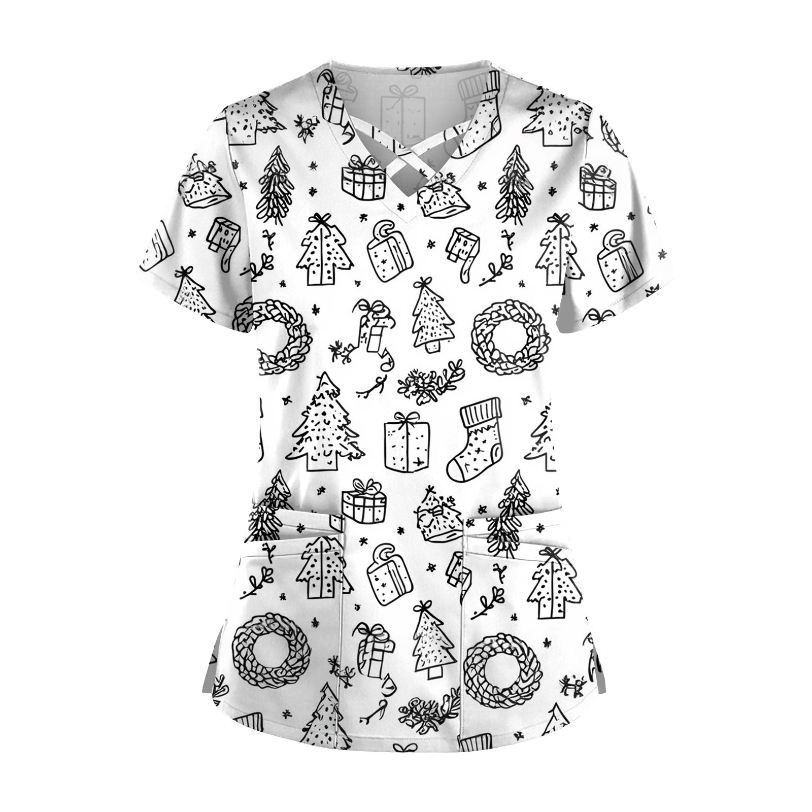 

Женский топ с коротким рукавом, ступенчатым V-образным вырезом, принтом и карманом, быстросохнущий XXL хаки