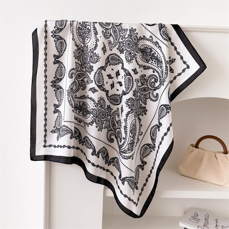 2025 New Summer Women Paisley 70x70cm Square Scarf Print Comfort Shade Imitation Silk Scarf Travel Scarves Bandana Hair Tie Band