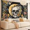 Skull and Flowers Tapestry, Crescent Moon with Floral Wreath, Gothic Boho Wall Art for Living Room Bedroom Halloween Decor