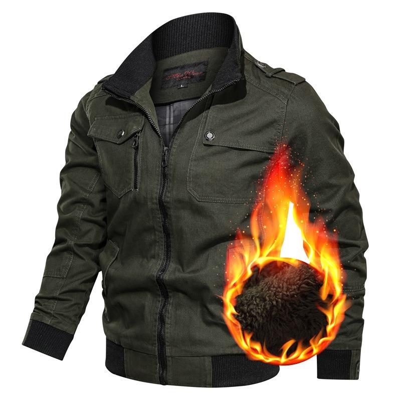 Wish Winter Velvet Thickened Solid Color Jacket, Men's Large Size Stand-up Collar Multi-pocket Coat Men