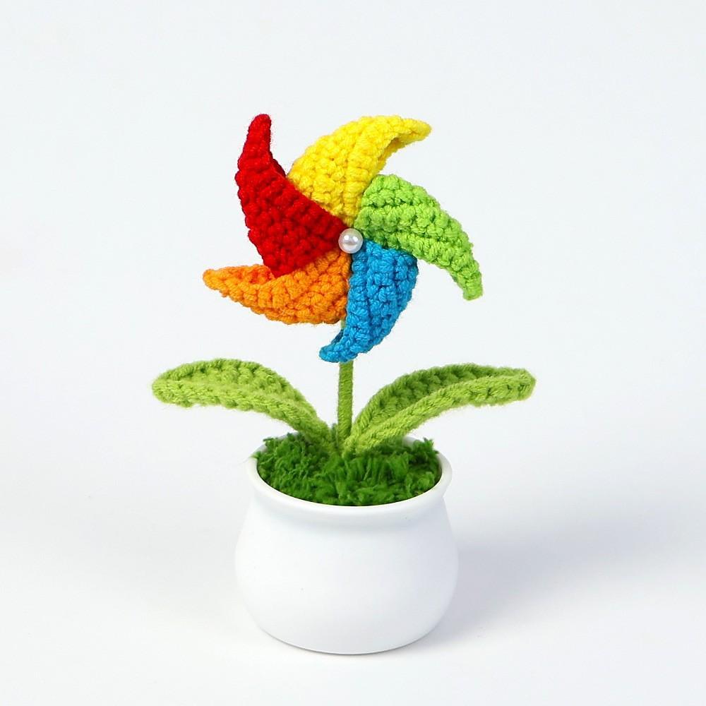 Hand-Knitted Wool Fake Flowers Set: Sunflower, Carnation, Tulip - Desktop Decor, Teacher/Student Gift, Everlasting Bouquet