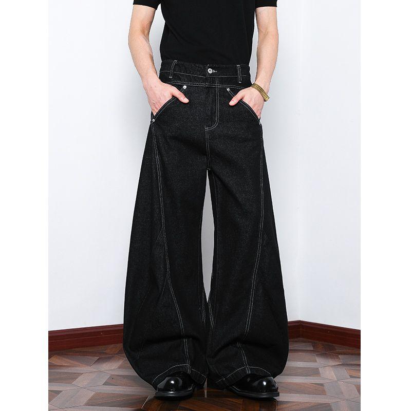 

Acrardic Fashion Brand Denim Black Bright Line Machete Jeans Men s American Cleanfit Loose Wide Leg Long Pants Black 2XL