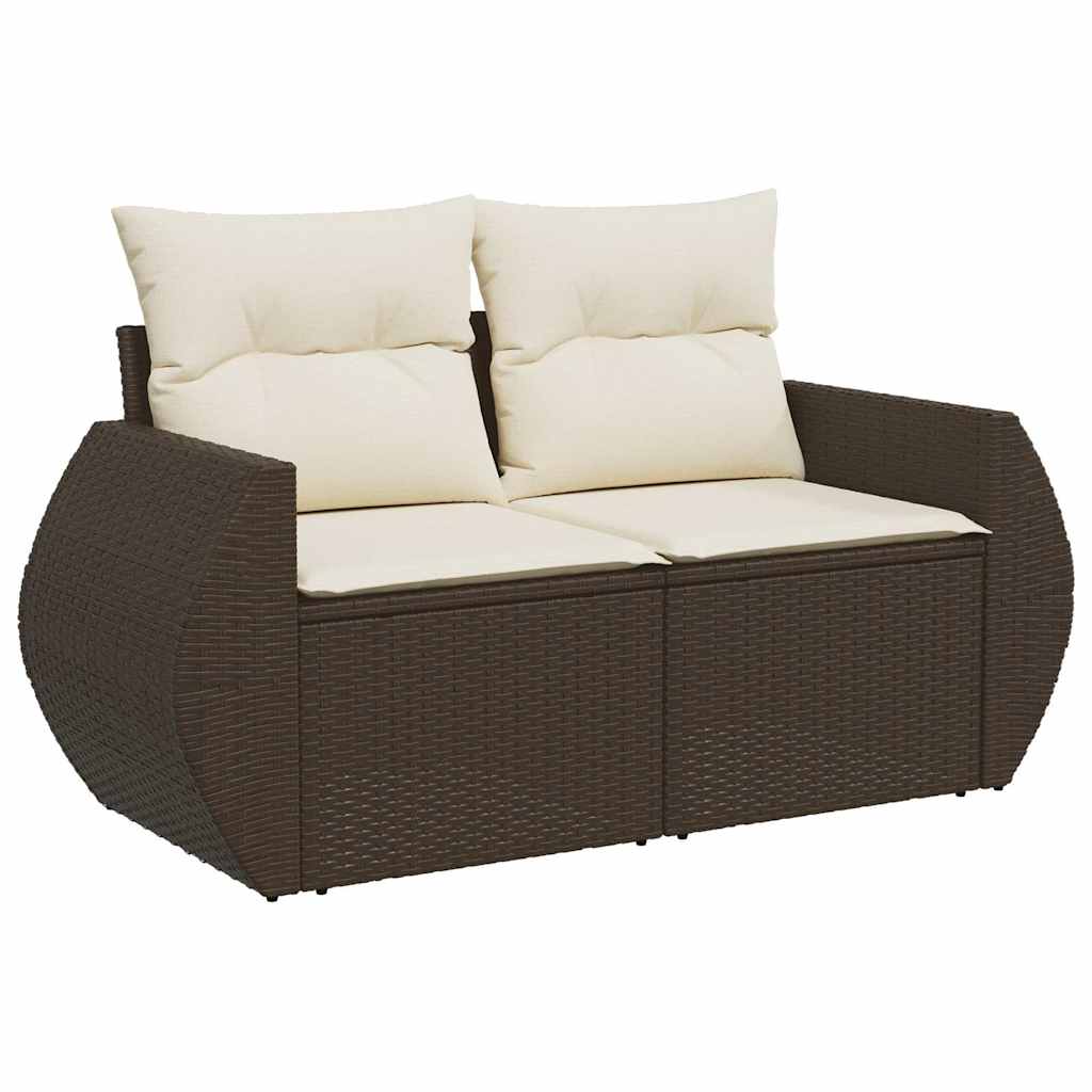 5 Piece Garden Sofa Set with Cushions Brown Poly Rattan