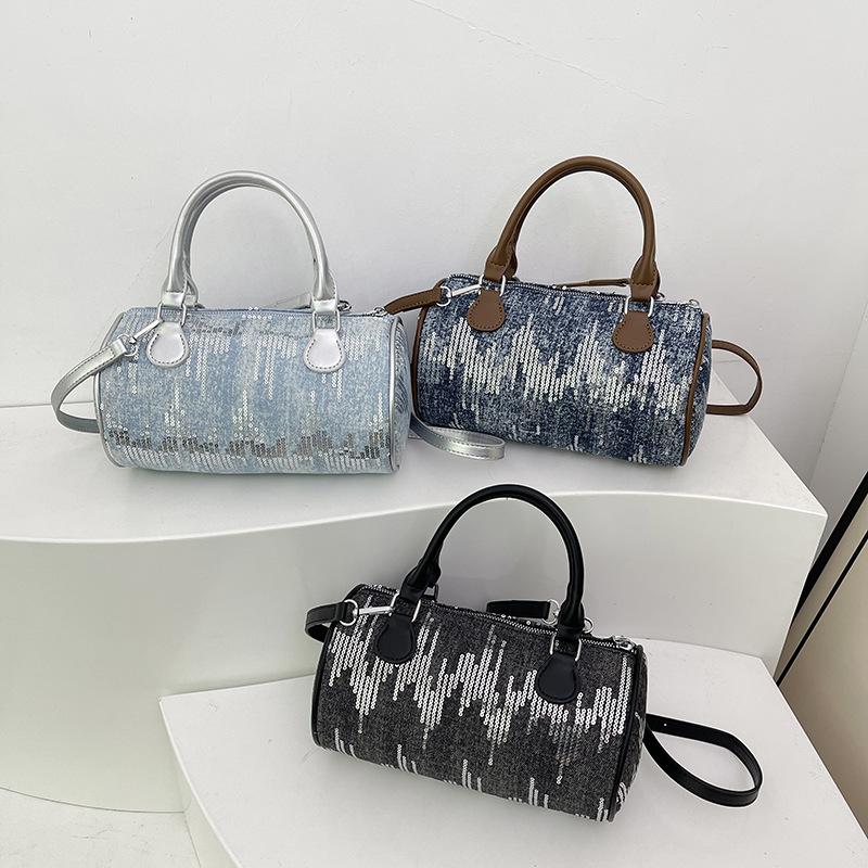 Sequin Handbag Summer Women's New Trend Fashion Simple Solid Color Pillow Bag Shoulder Messenger Bag