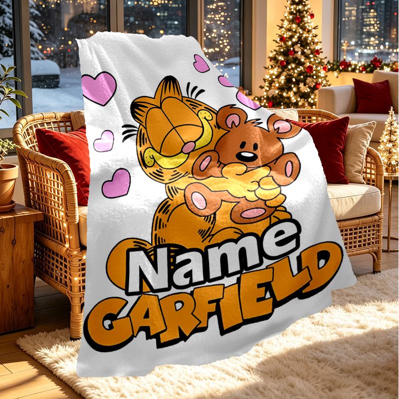 Custom Name Personalized Garfield Print Blanket, Home Decor, Bedroom, Sofa, Camping, Couch, Gifts for Birthday Christmas