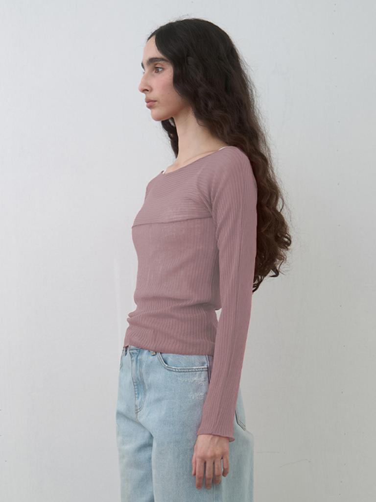 KIJUN Sheer Boatneck Knit Dusty Pink
