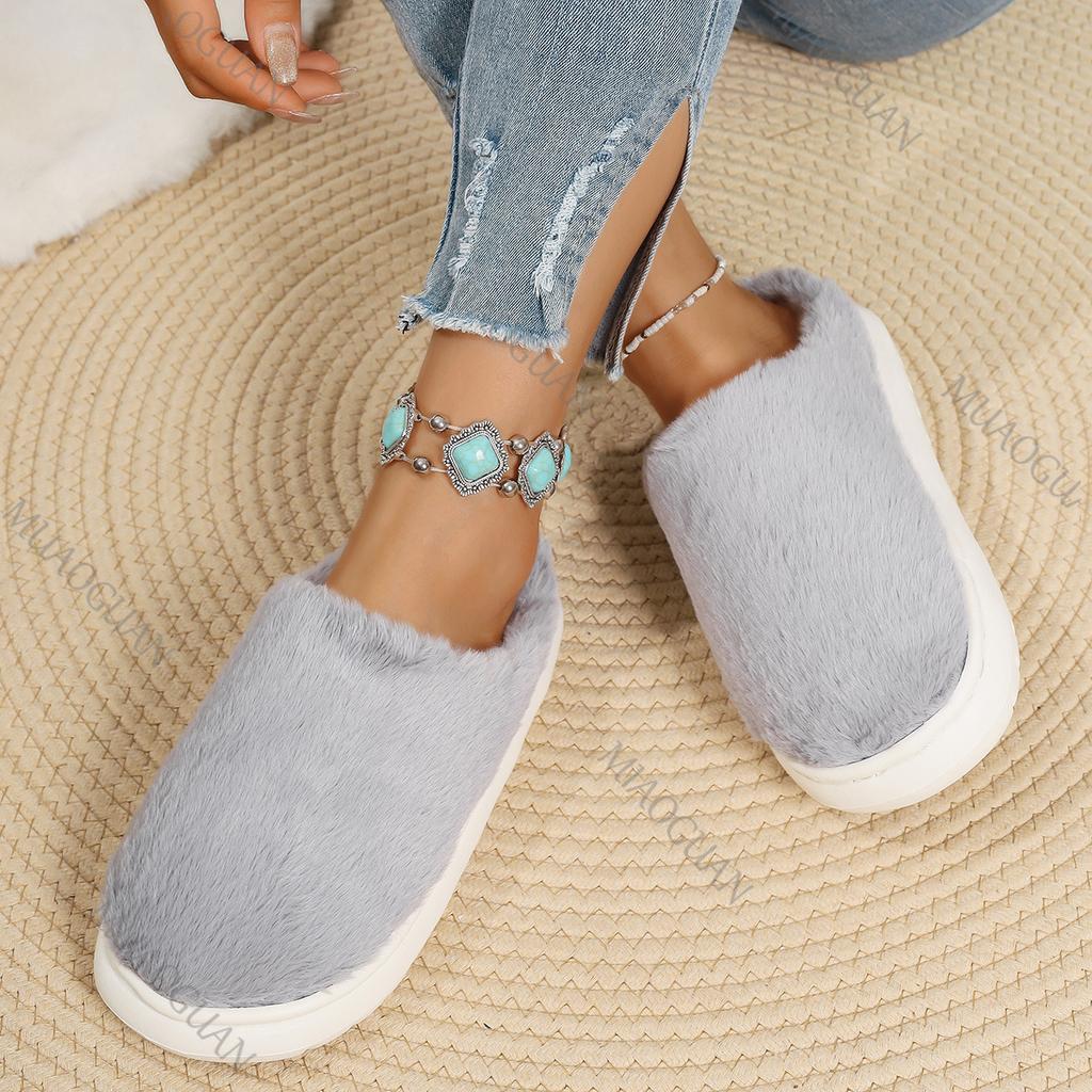 Fashion Cotton Shoes Plush Thick Bottom Fur Slippers for Women Winter Casal Indoor Shoes Flat Bottom Soft Padded Warm Casual Slides Shoe