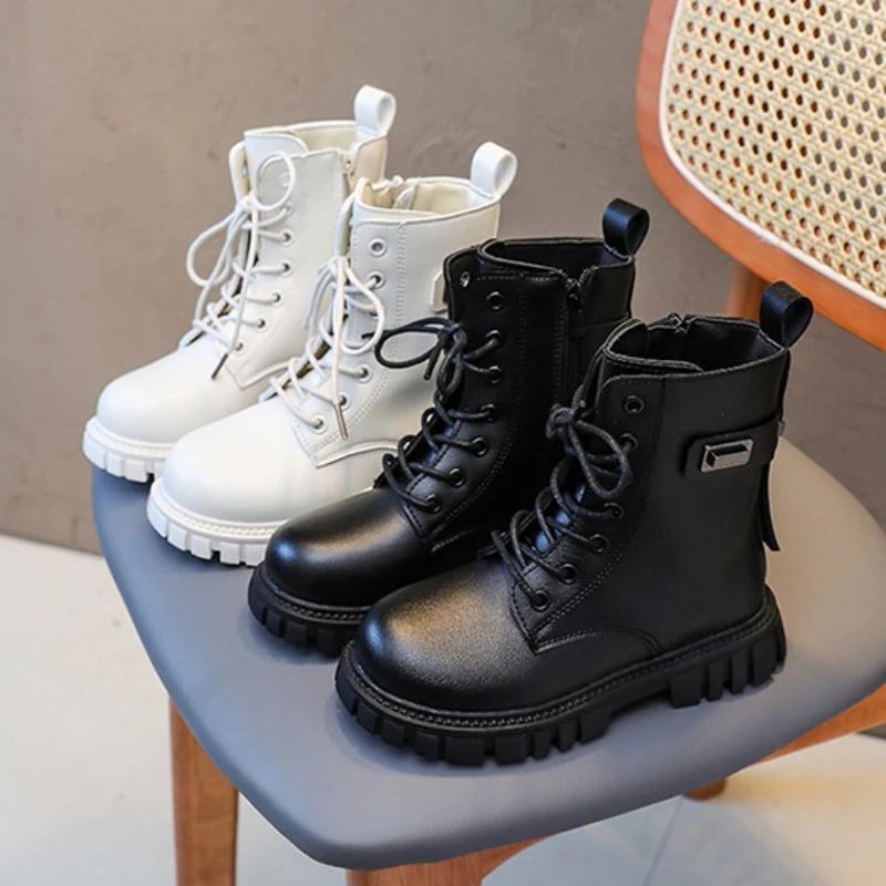Girls' Shoes Short Boots Autumn British Leather Ankle Boots for Girls Soft Sole Girl's Boot Non Slip Kid Shoes