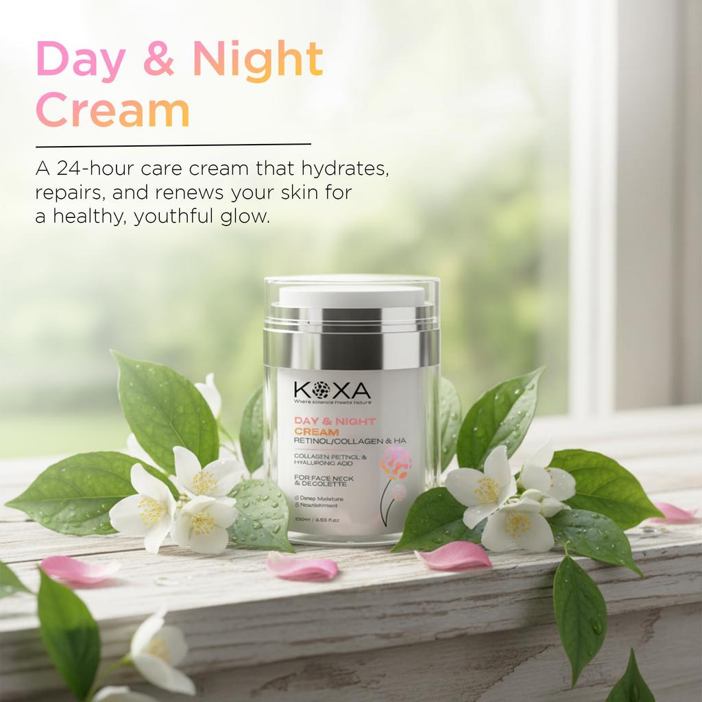 KOXA COSMETIC Day & Night Face Cream with Retinol, Collagen & Hyaluronic Acid | Anti-Aging Moisturizer for Face, Neck & Decollette | Deep Moisture