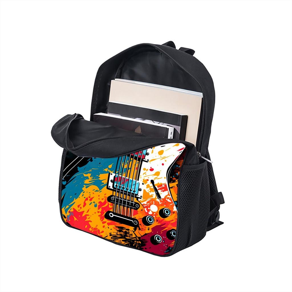 Guitar Printing Single Layer Backpack for Boy and Girls Best Gifts 2D Flat Cartoon School Bags for Children