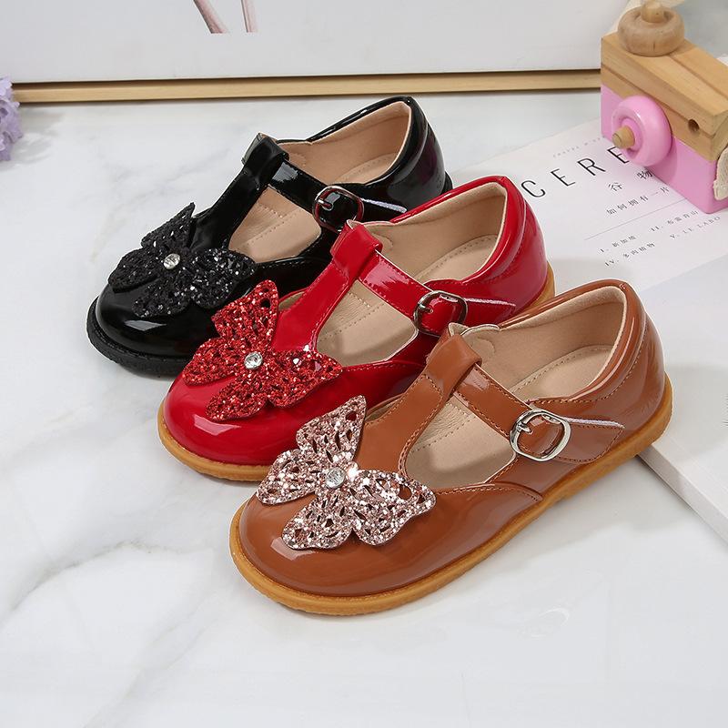 Děti Neformální Mary Janes pro svatební show 2024 New Butterfly Neklouzavé Dětské Dívčí Obuv Mělké ploché na suchý zip