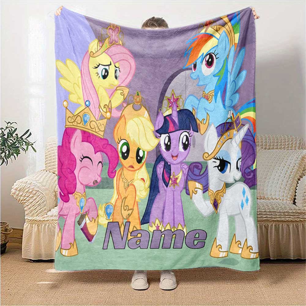 Little Pony (11) Personalized Text Blanket Multi-purpose Customizable Blanket Durable Comfort Perfect for Office Office Chair Livingroom Picnics