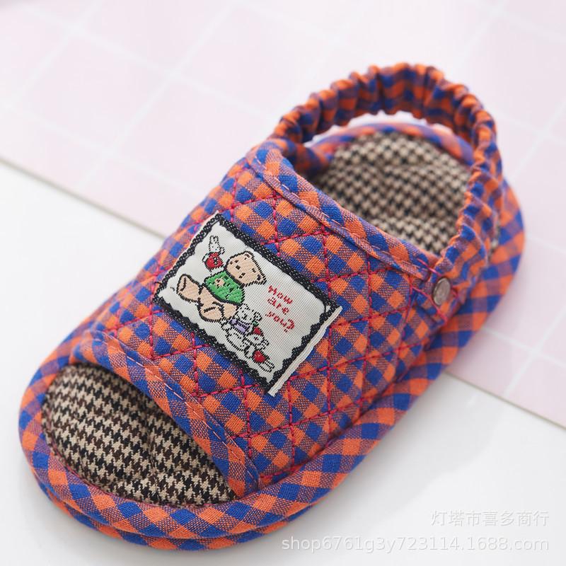 Children's slippers indoor soft bottom home silent boys and girls cotton and linen fabric bottom slippers spring and autumn seasons