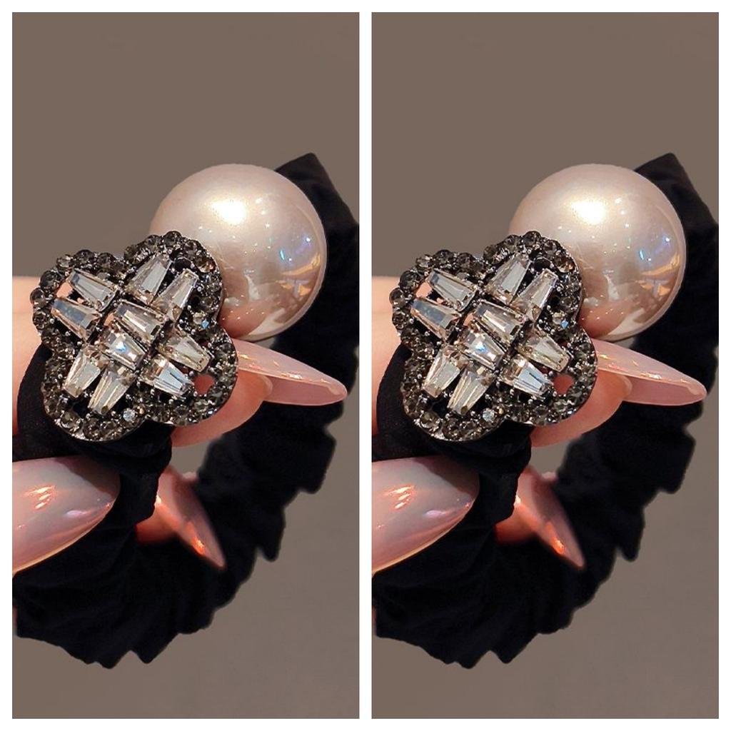 High-End Elegant Pearl and Rhinestone Hair Tie, Simple New Elastic Hair Band for Ponytail, Bun, and Hair Accessories