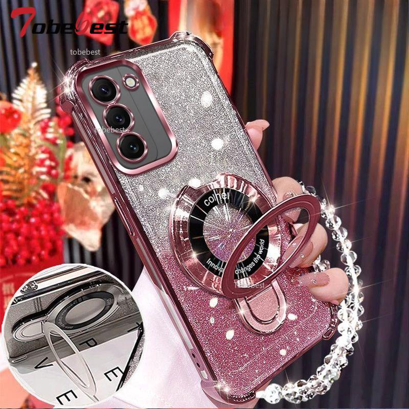 For Samsung Galaxy A16 A26 A36 A56 A06 A15 A25 A35 A55 A14 A24 A34 A54 4G 5G Glitter Plating Magnetic Holder Bracelet Case
