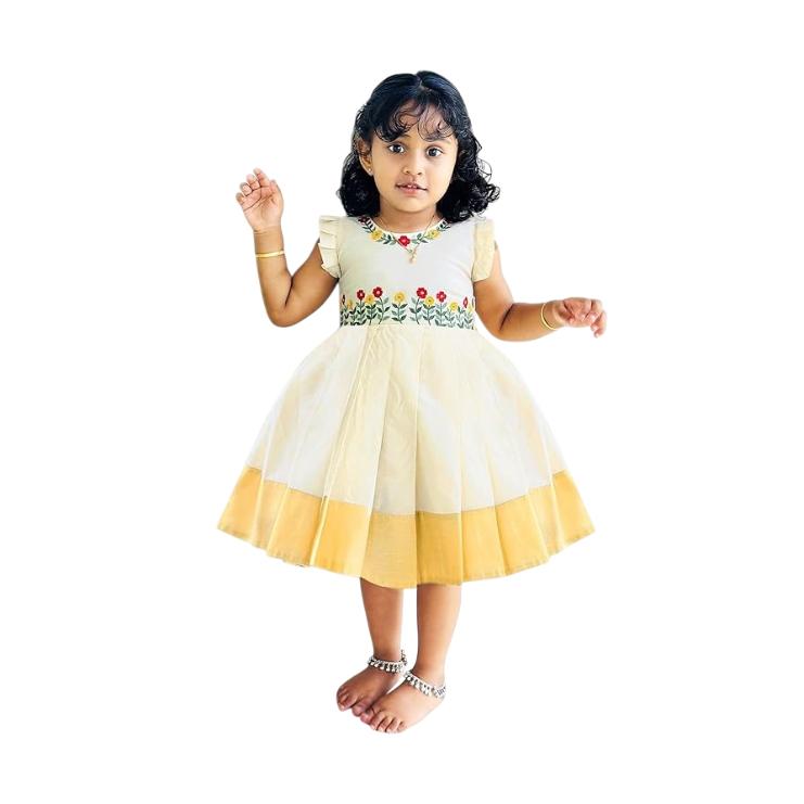 Платье для девочек, Dress for Girls Embroidery Knee Length Traditional Applique (Cream), Stanwells Kids