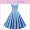 Vintage Polka Dot Cotton Blend Sleeveless Dress With Tie Waist For Casual And Party Wear