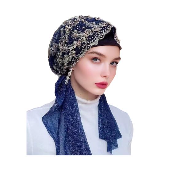 Krajkový strečový turban pro ženy, předvázaný šátek na hlavu