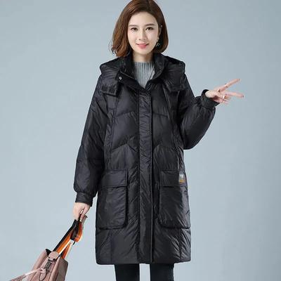 Winterparka Damen Lange Jacke mit Kapuze Abnehmbar Verdicken Locker Reißverschluss Taschen Warm Schnee Kleidung Damen Gepolsterter Mantel