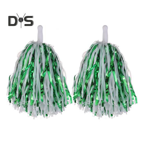 2Pcs Cheerleader Pom Poms Metallic Foil Cheerleader Pom Poms Hand Flowers with Handle for Sports Competitions Celebrations
