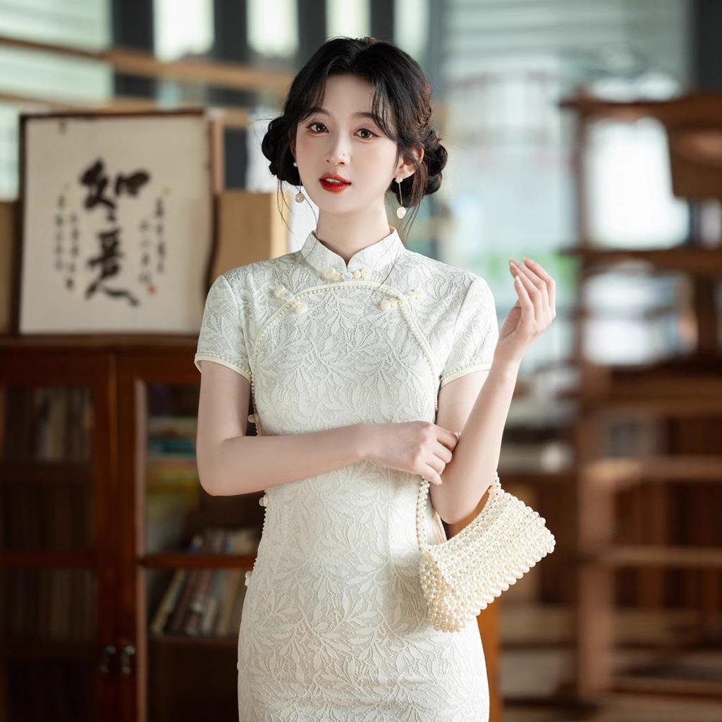 1011 lace cheongsam daily girl young high-end slim-fitting Chinese style retro thin fresh dress