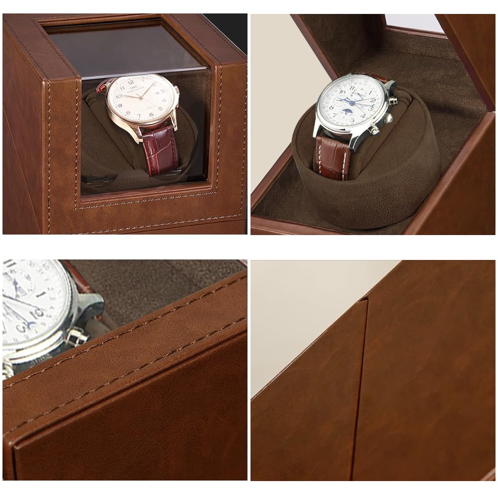 SOUKENGEN Watch Winder (Single Watch) Automatic Watch Winder - Suitable for all men's and women's watches (A02: Brown 1+0F)