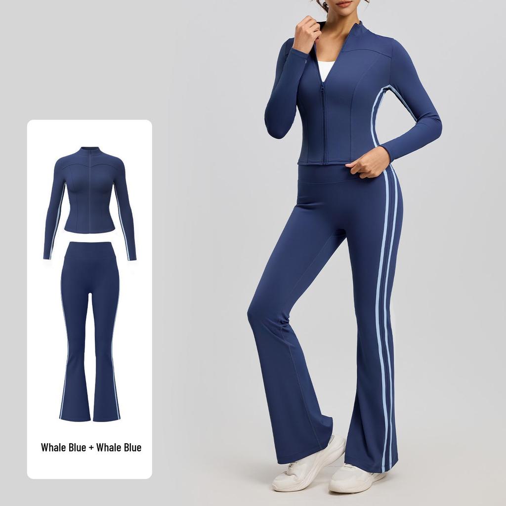 Yoga Flared Pants and Top Striped Slimming Sportswear Set