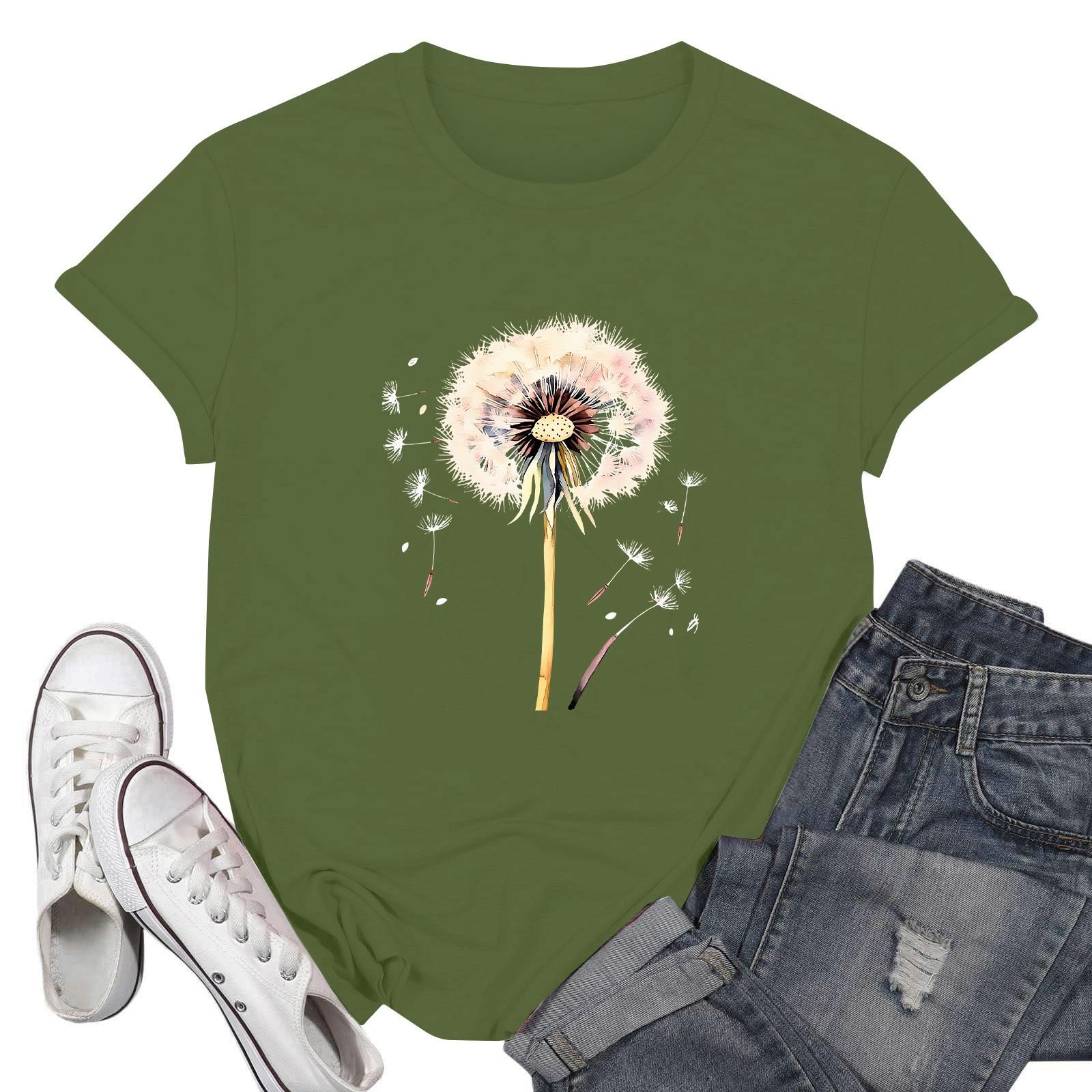 

Женские модные повседневные пуловеры с короткими рукавами и круглым вырезом с принтом L армия зеленый