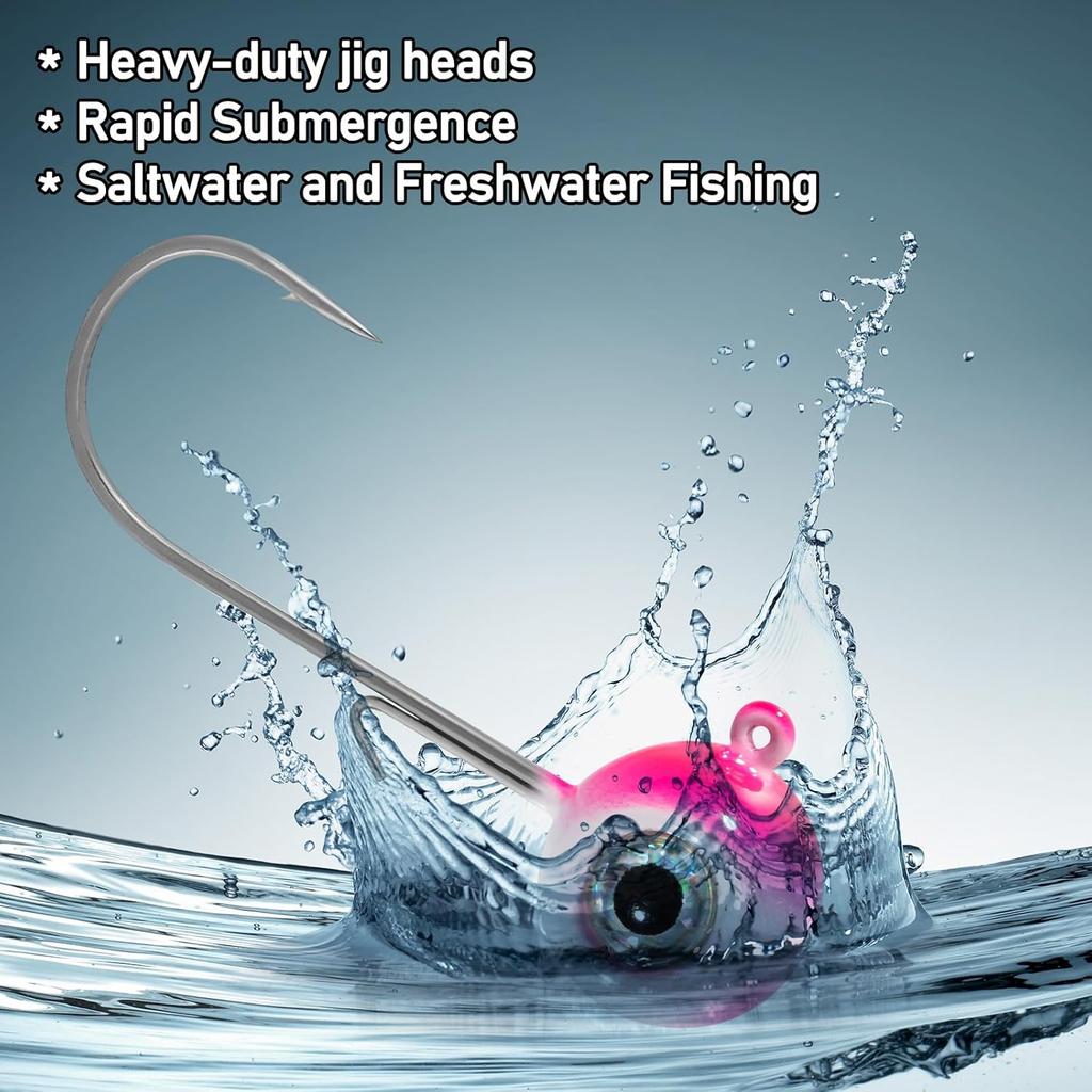 Alownder 20-Pack Fishing Walleye Jig Heads with 3D Holographic Eyes, Round Jig Heads Saltwater Freshwater Walleye jigs Live Bait jigs Bass Trout