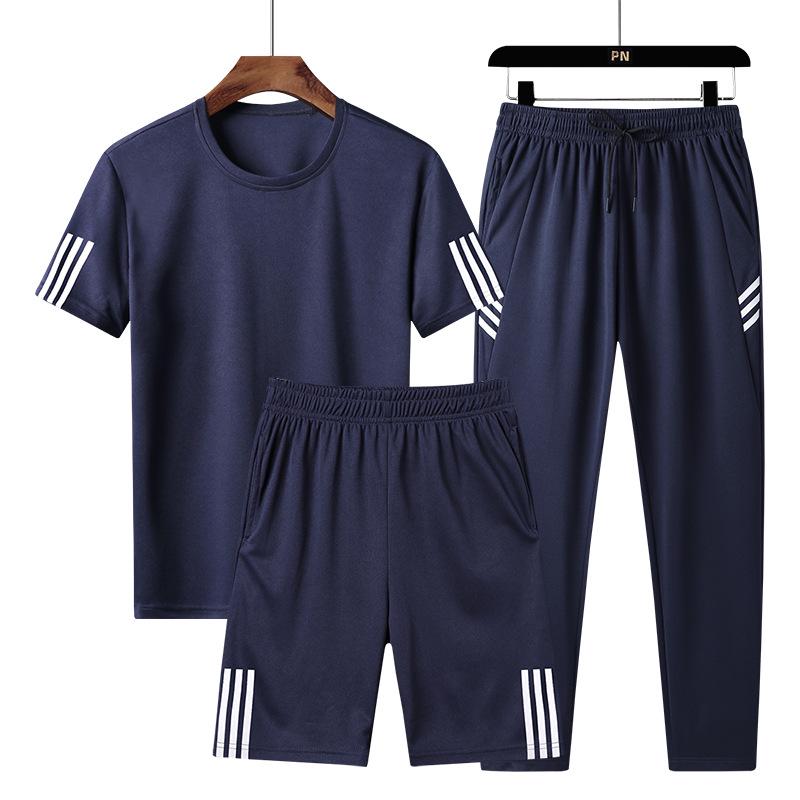Unisex Quick-Dry 3-Piece Sportswear Set: Short-Sleeve Tee, Long Pants & Shorts for Junior High PE