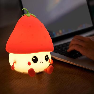 Strawberry Silicone Night Lamp for Kids – Cute Rechargeable LED Light with Tap Control & 8 Color Modes | Soft Touch Nursery Lamp