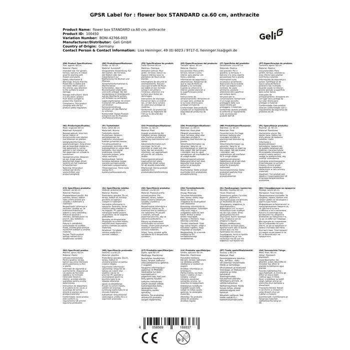 Balcony Planter 60 Cm Anthracite In Plastic