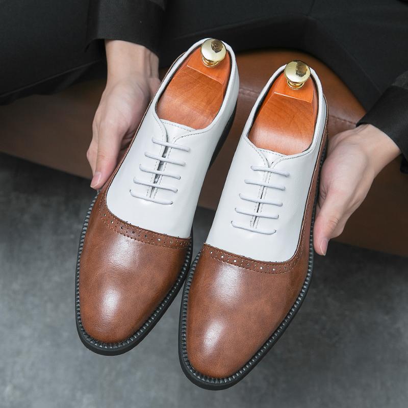 Fashion Male Pointed Toe Casual Shoes 2024 All-match Leather Lace-Up Classic Men Shoes for Wedding Men's Business Oxfords Shoes