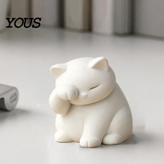 Lazy Cat Cute Statue Ornament, 3D Printed Decompression Decoration, Matte Texture Face-covering Design Face Covering Figure for Desktop