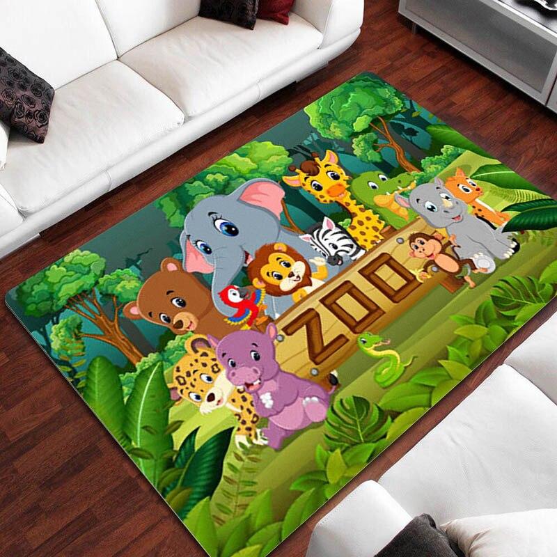 Cartoon Jungle Animal Print Carpet Children Play Carpet Living Room Bedroom Non-slip Carpet Area Rug for Living Room Bedroom