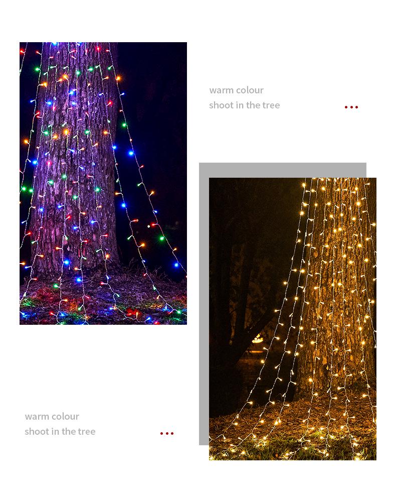 Solar Pentagram Waterfall Fairy String Lights for Outdoor Christmas Tree Decoration