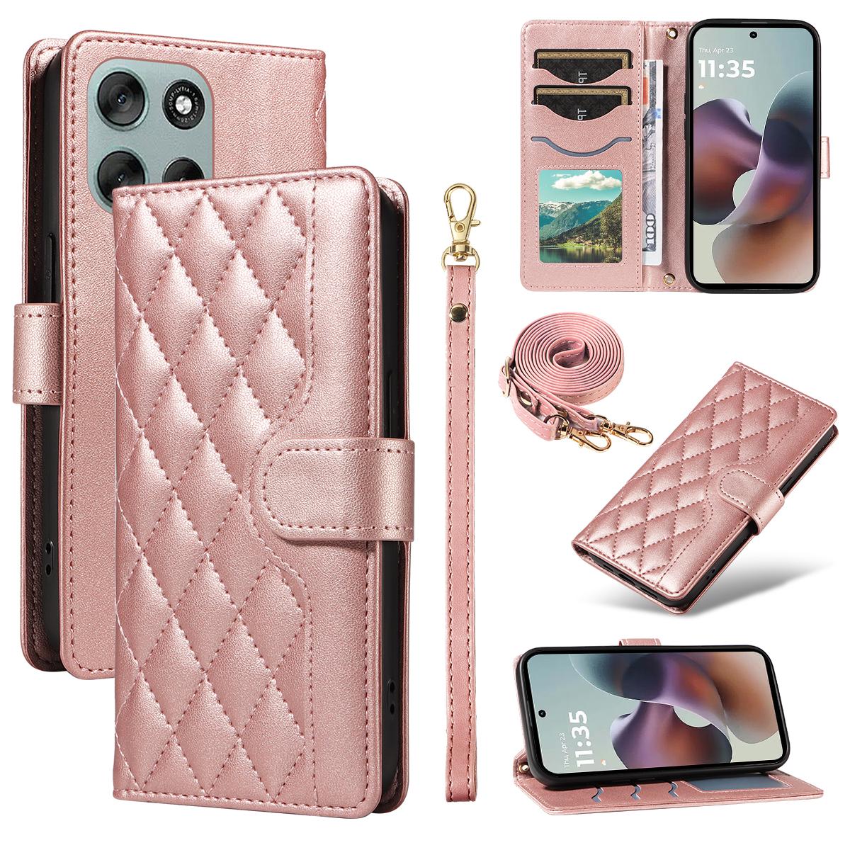 For Motorola Moto G56 5G Wallet Case Rhombus Leather Phone Cover with Strap F