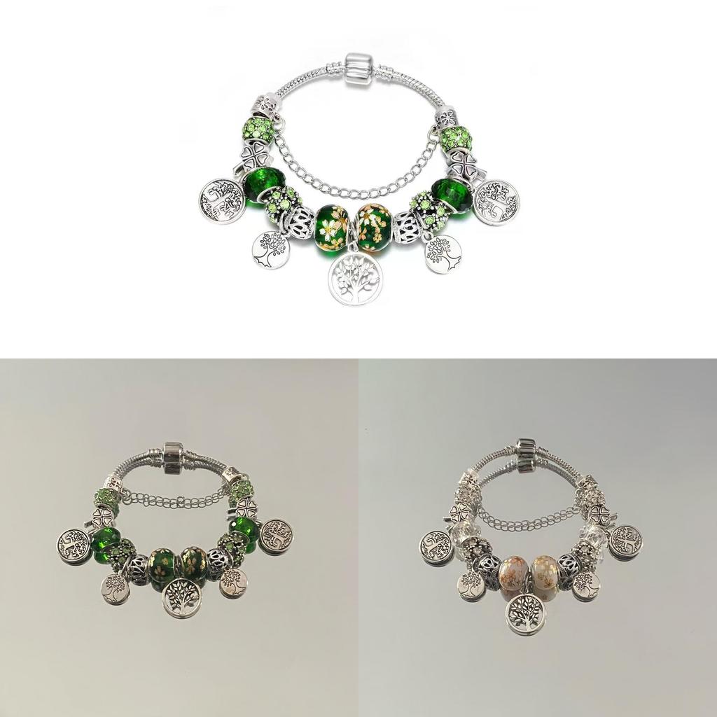 Fashion Life Tree Beaded Bracelet With Green Glass Beads For Womens Daily Wear