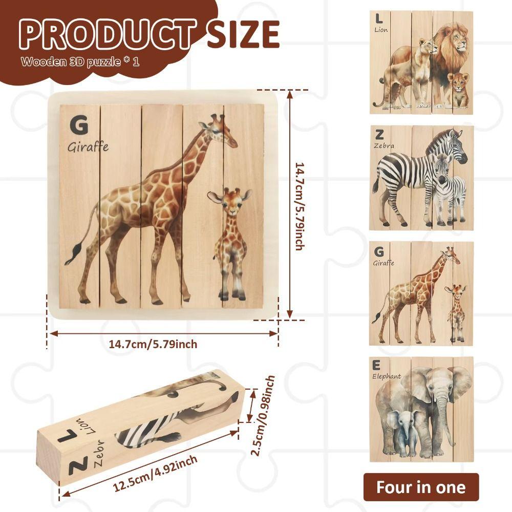Wooden Animal Theme Block Puzzle Toy Matching Wooden Rotating Jigsaw  Party Favor Gift