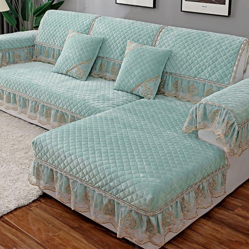 Luxury Solid Color Sofa Sets Cover Thick Sofa Slipcovers L Shaped Sofa Towel Lace Decor Couch Covers for Living Room