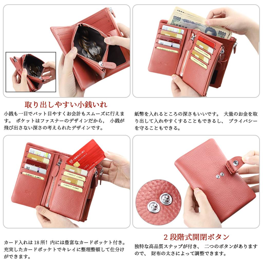 Genuine with Coin 18 Card Large Capacity Bill Double Button Double Perfect for or as a Gift [F.ZH] Women's Bi-fold Wallet, Leather, Purse, Slots,