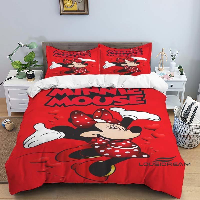 Minnie Mouse 3-piece cartoon bedding set, exquisite bedding set for adults and children, double and single beds, large size,
