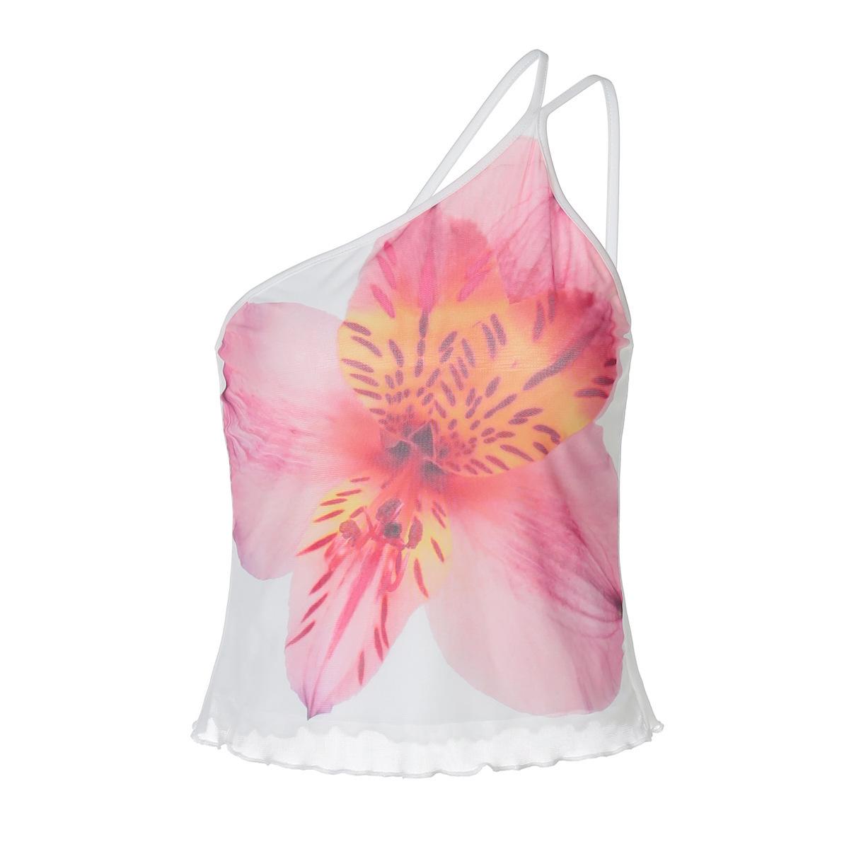 

2025 Summer One-Shoulder Printed Casual Sexy Top for Women Large червоний